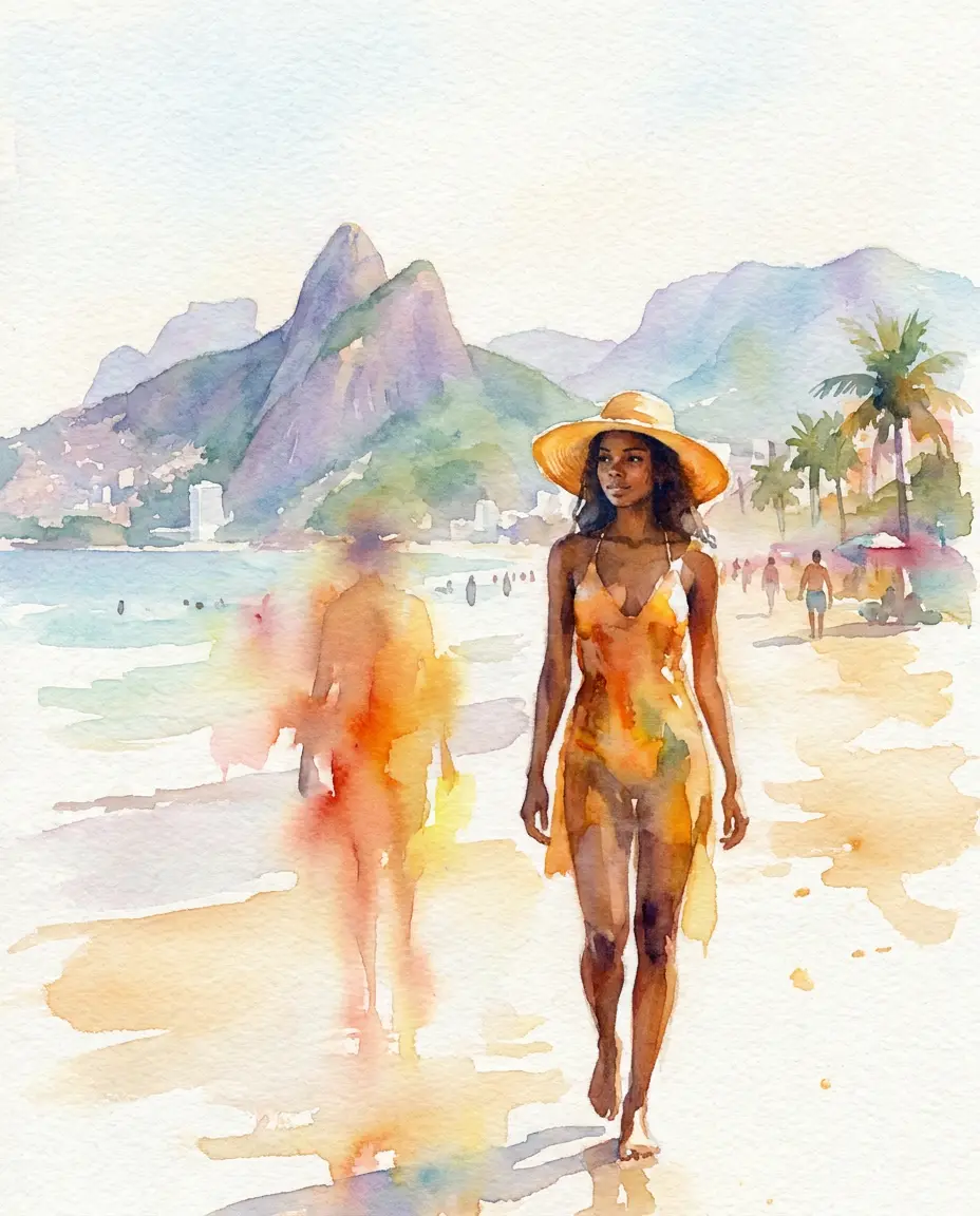 Watercolour — Rio beach morning