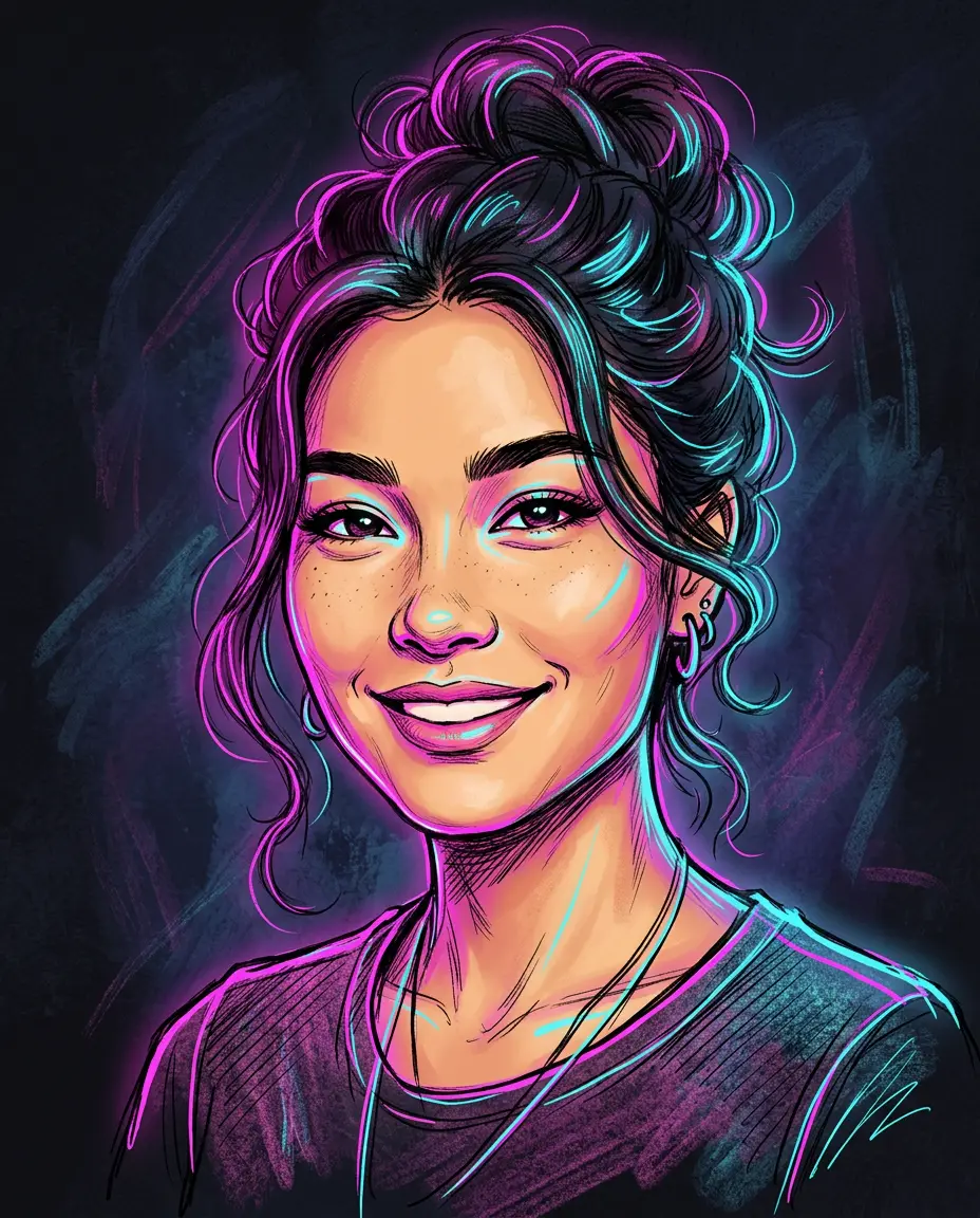 Retrato neon desenhado à mão