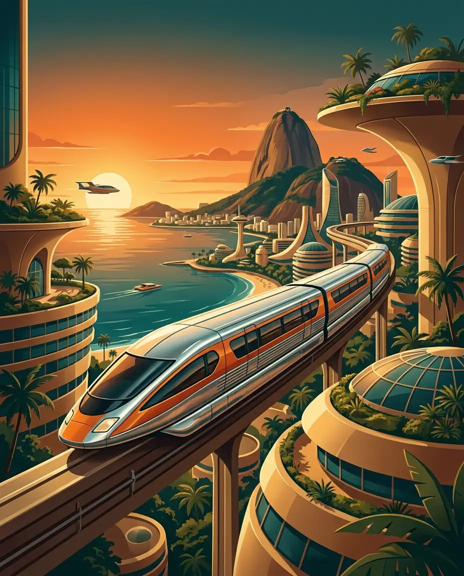 Sci-fi retrô — monotrilho litorâneo