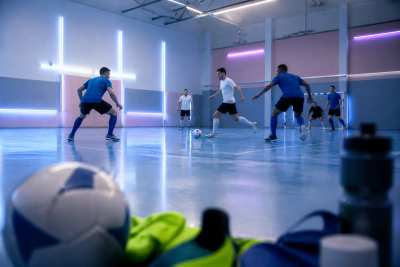 Foto esportiva neon — futsal em ação
