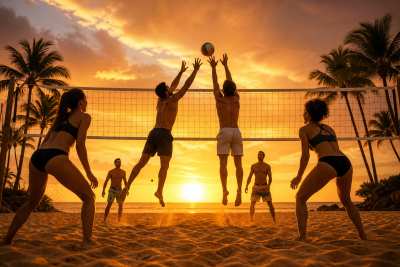 Esporte de praia — vôlei na hora dourada