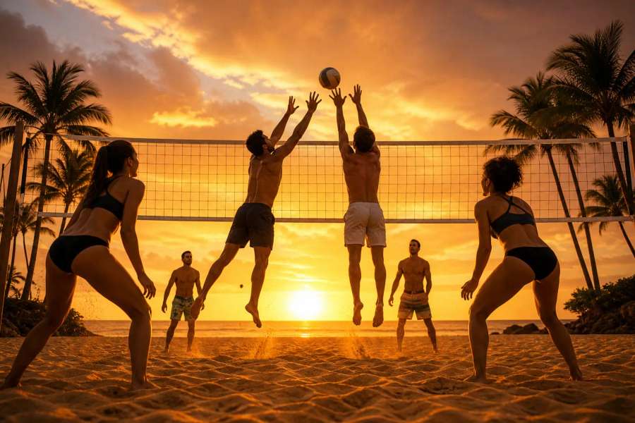 Esporte de praia — vôlei na hora dourada