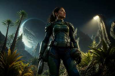 Conceito de exploradora sci-fi