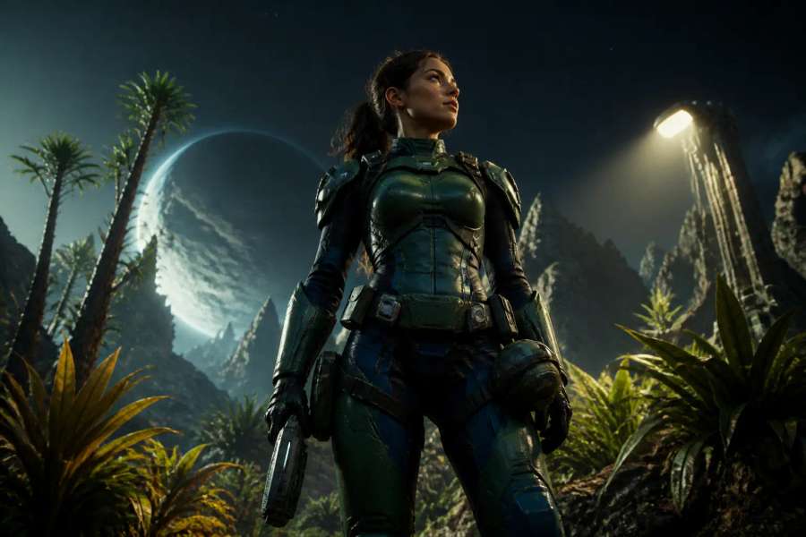 Conceito de exploradora sci-fi
