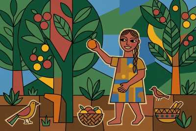 Paisagem tropical modernista — colheita de frutas