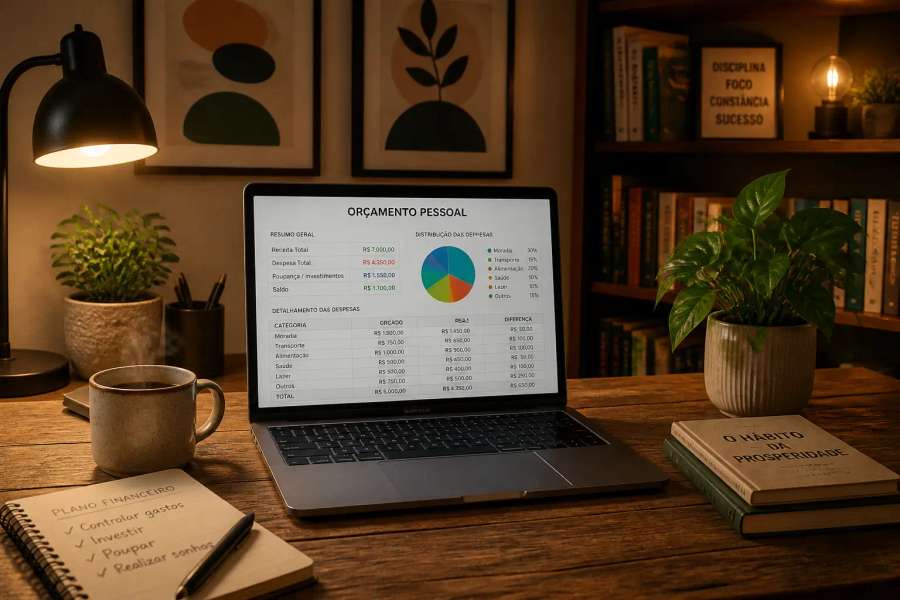 Modelo de orçamento pessoal com tabela e categorias