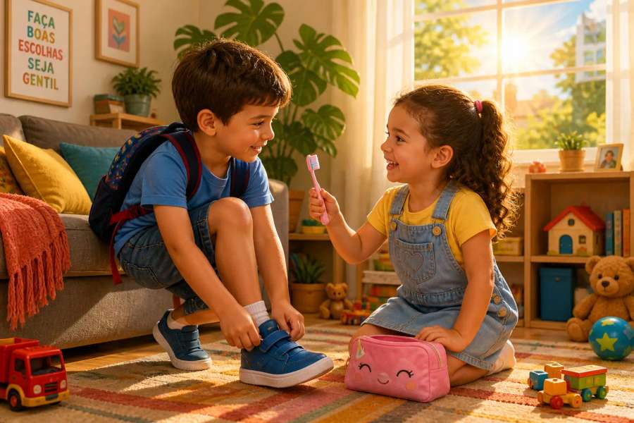 Luta de poder nas tarefas (sapato, escovar dente, sair): cooperação sem virar briga