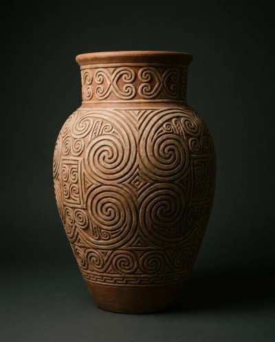 Vaso monumental marajoara, terracota e creme
