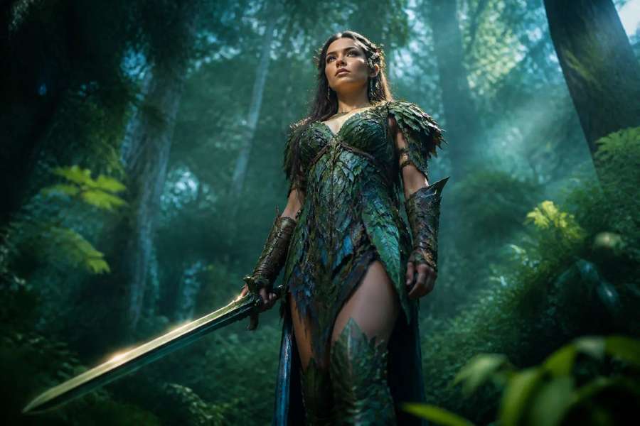 Concept art de guerreira da floresta