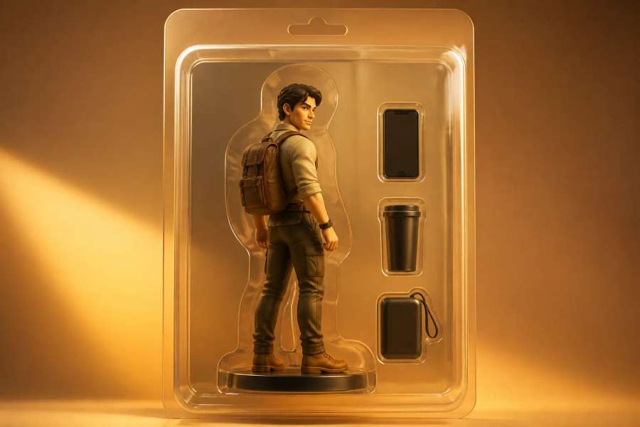 Boneco colecionável 3D em embalagem blister