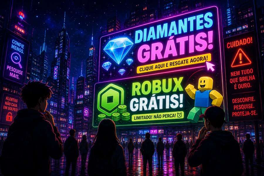 "Diamante/Robux grátis" é golpe? — verificador + jeito seguro