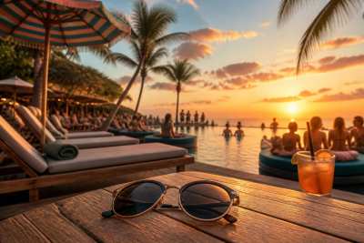Campanha de óculos — hero em beach club