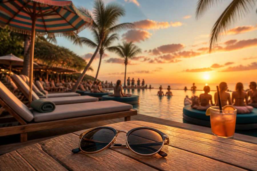 Campanha de óculos — hero em beach club