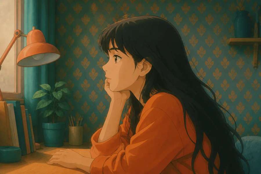 Retrato estilo anime japones vintage