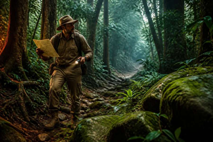 Concept art de explorador da floresta