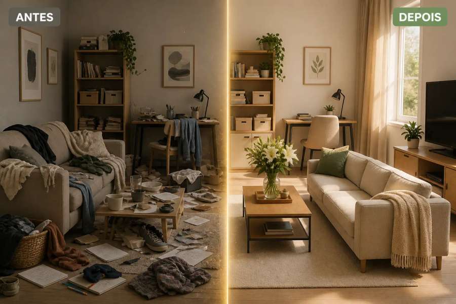 Antes e depois de produto com transição limpa
