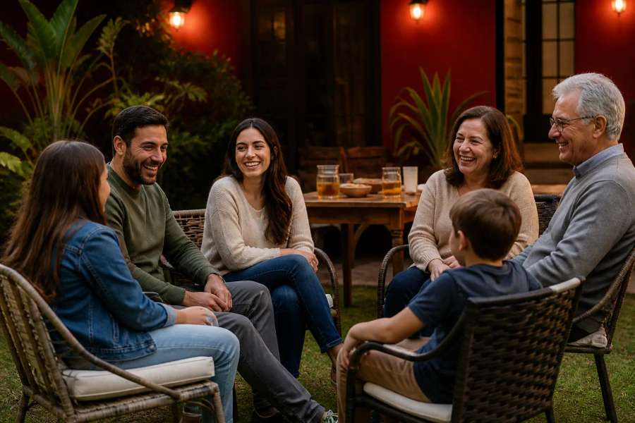 Retrato afetivo de família no quintal