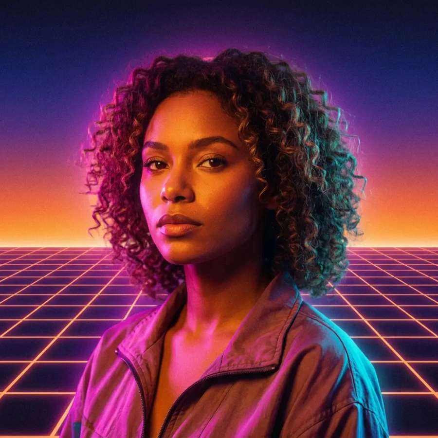 Retrato neon synthwave (anos 80)