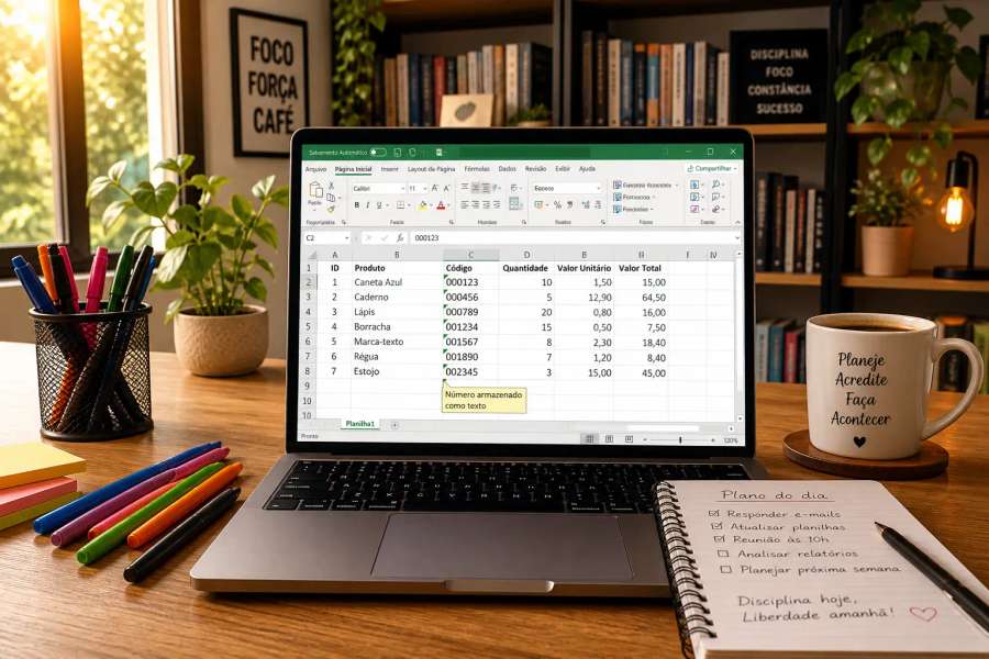 Número que não soma no Excel (armazenado como texto — o triângulo verde)