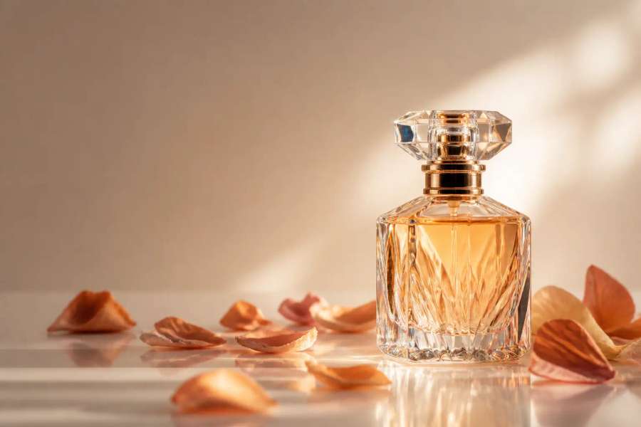 Anúncio de produto de luxo — perfume fictício