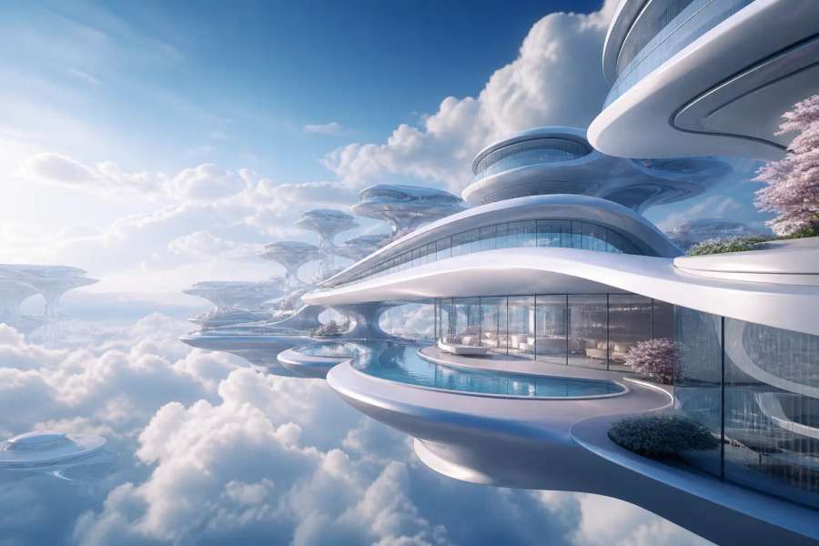 Arquitetura surreal flutuante