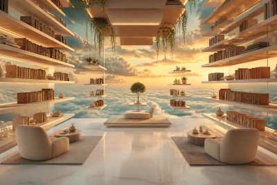 Biblioteca flutuante surreal