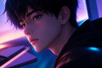 Retrato anime ao entardecer