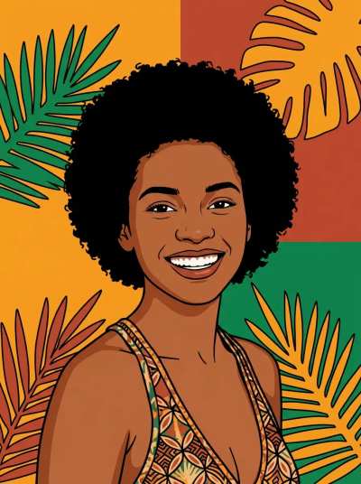 Retrato com fundo modernista tropical