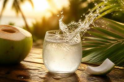 Anúncio de bebida — água de coco com splash