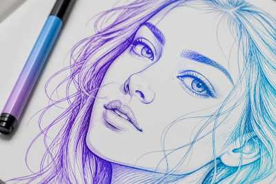 Retrato em line art de tinta