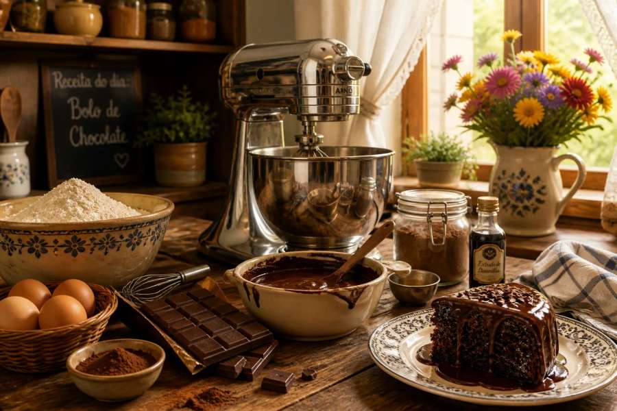 Receita de bolo de chocolate simples