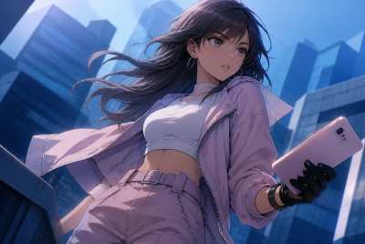 Retrato anime cel-shaded de heroina urbana