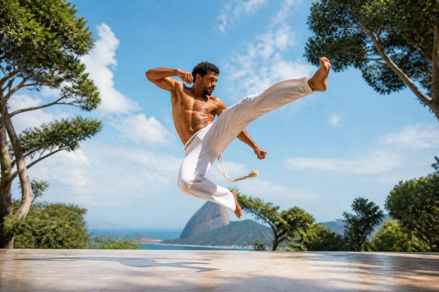 Ação esportiva dinâmica — capoeira em movimento