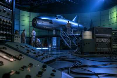 Bastidores retro de estudio espacial dos anos 1960
