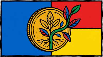 Financas — icone folk de prosperidade, poster plano