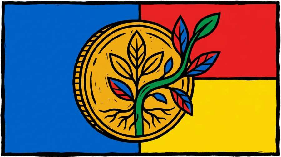 Financas — icone folk de prosperidade, poster plano