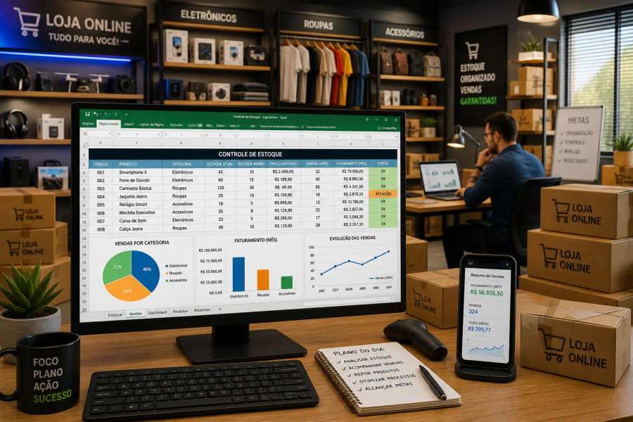 Planilha de controle de estoque para loja de e-commerce no Excel