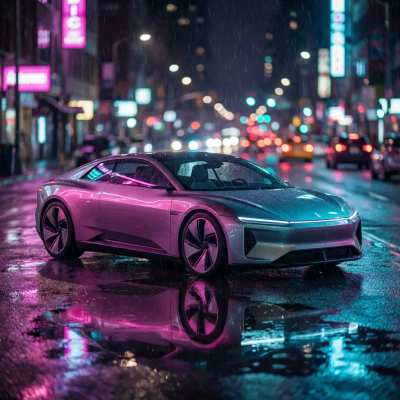 Veículo neon à noite