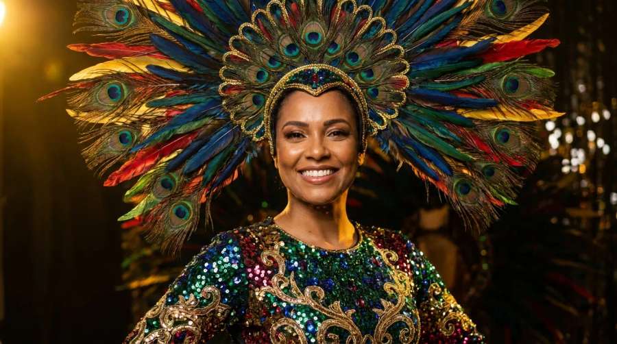 Retrato de beleza — plumas de carnaval