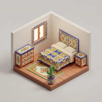 Quarto isométrico 3D paleta Talavera