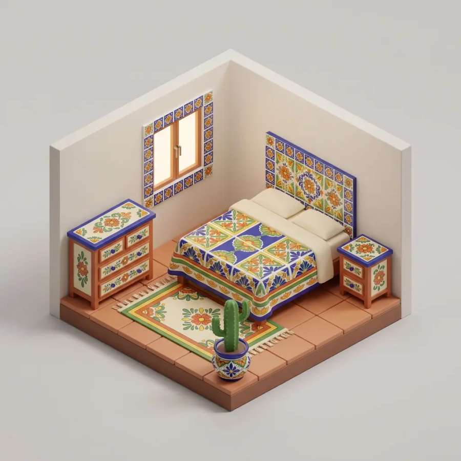 Quarto isométrico 3D paleta Talavera