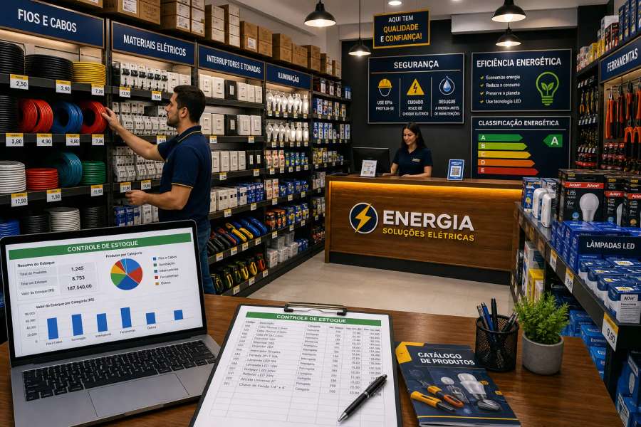 Planilha de controle de estoque para loja de materiais elétricos no
