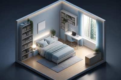 Quarto isométrico em miniatura 3D