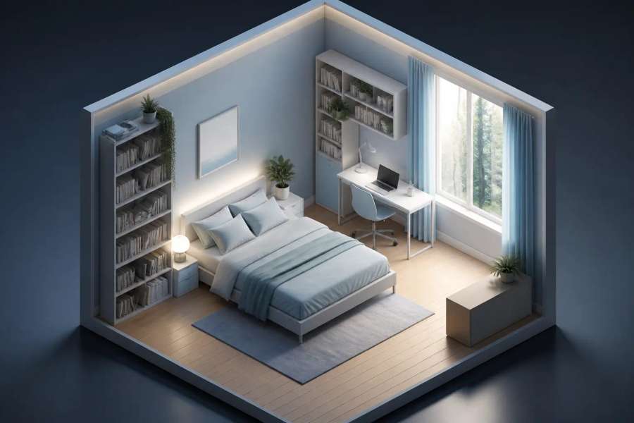 Quarto isométrico em miniatura 3D