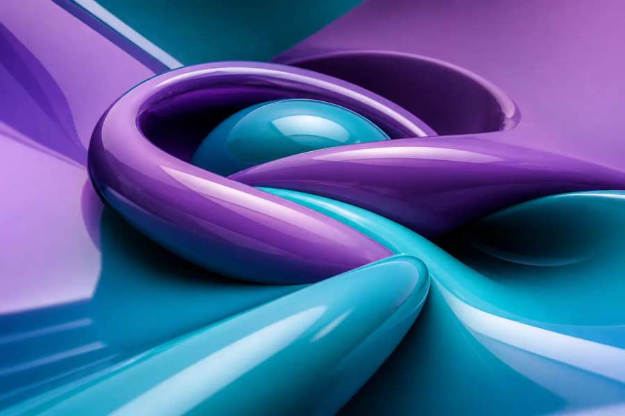 Render 3D abstrato de formas geométricas fluidas em tons tropicais, wallpaper