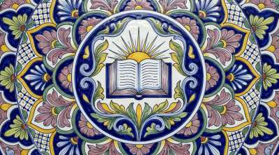 Educacao — medalhao de saber em azulejo Talavera