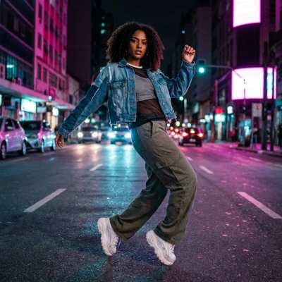 Moda neon — editorial de corpo inteiro