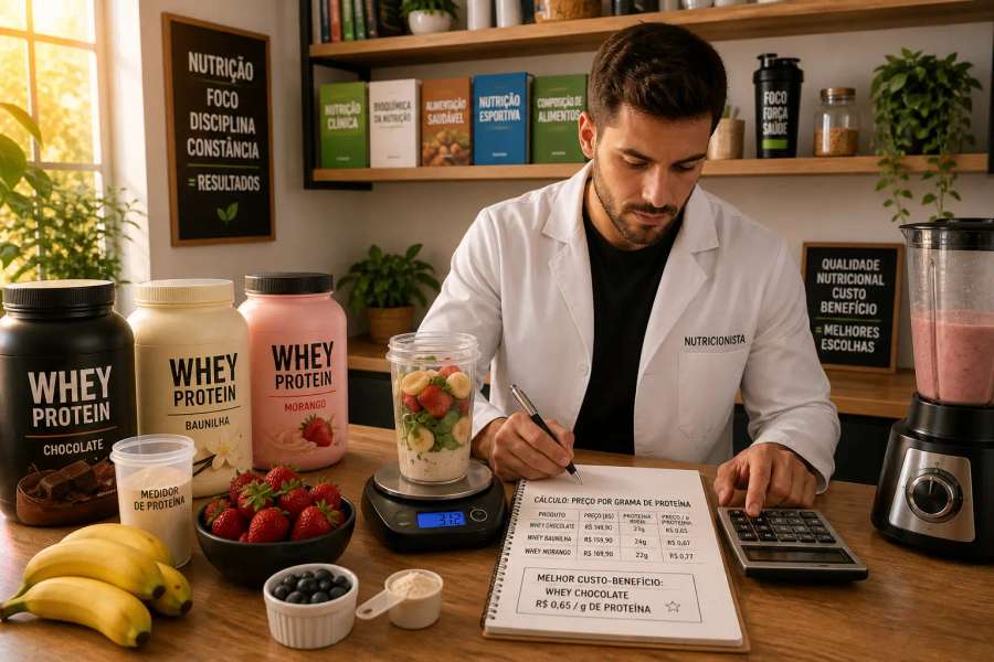 Whey custo-benefício: calcular o preço por grama de proteína (e fugir do malto)