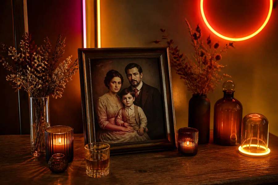 Retrato de família em óleo clássico