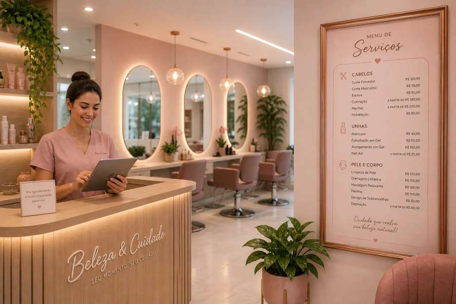 Salão/estética como negócio: menu de preços, confirmação de agendamento e indicação